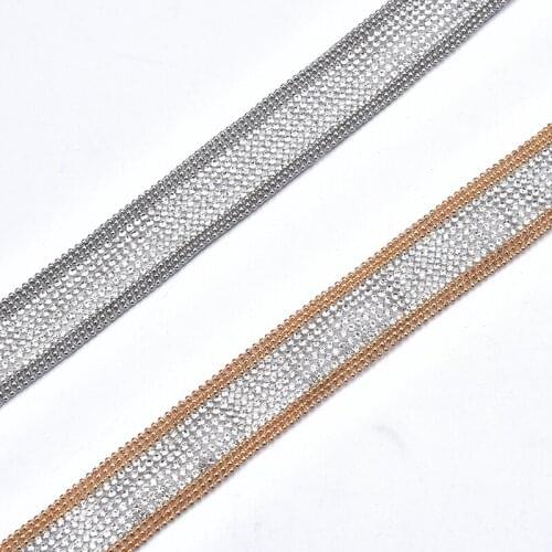 1 Meter Hot Fix Rhinestone Tape 2cm Iron on Strass Crystal Beaded Chain Trimming Band Strip DIY Garment Bags Shoe Decoration