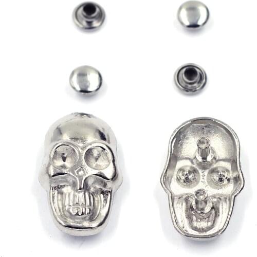 10Sets Silver Tone Skeleton Skull Punk Spike Studs Spots Garment Rivets DIY Belt Bag Shoes Clothes Crafts Hardware Parts 26x16mm