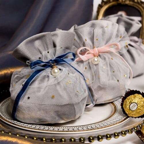 13x13cm High-grade Grey Velvet Bag Jewelry Packaging Star Organza Drawstring Organizer Bangle Necklace Gift Packaging Wedding