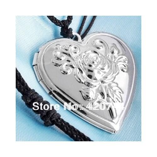 10PCS/Lot Rose Silver Plated Heart Pendant Necklace Locket 1.1" HOT