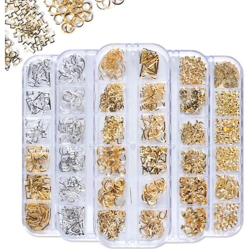 12 Grids 3D Metal Rivet Nail Art Decoration Rose Gold Silver Hollow Frame Oval Bead Jewelry Shell Studs Manicure Accessory LY772