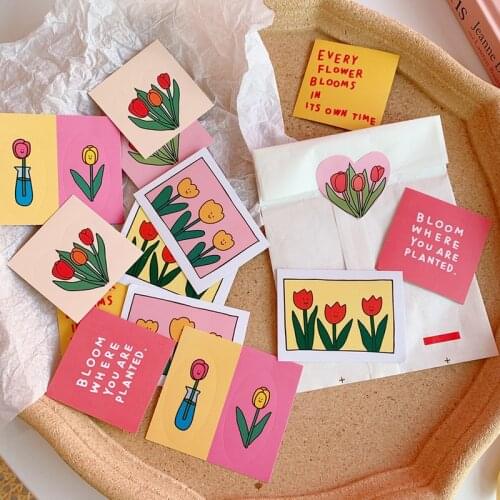 14PCs Vintage Tulip Flower Series Stickers DIY Scrapbooking Photo Props Phone Journal Album Diary Happy Plan Decoration Stickers