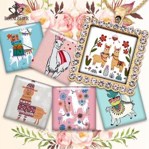 2021 Fashion Jewelry 10pcs Glass Cabochon Mixed Square Alpaca Photo Cameo Cabochon Setting Supplies for Jewelry Accessories