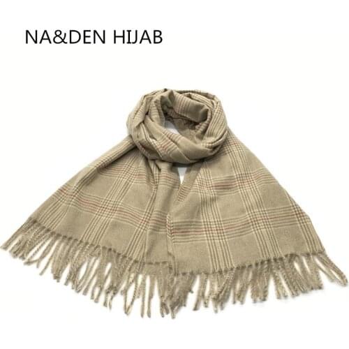 7 pcs Warm Hi-Q luxurious fashion cashmere-like plaid solid plain check tassels women scarves Muslim hijabs shawls bandana wraps
