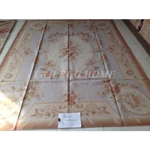Free shipping 9'x12' French Aubusson woolen rugs Aubusson carpet for home decoration light blue color