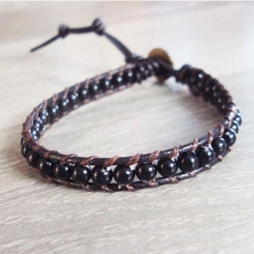 6mm Natural Stone Beaded Wrap Bracelets for Women Boho Handmade Adjustable Black Onyx Bracelet Men Friends Bohemian Jewelry Gift
