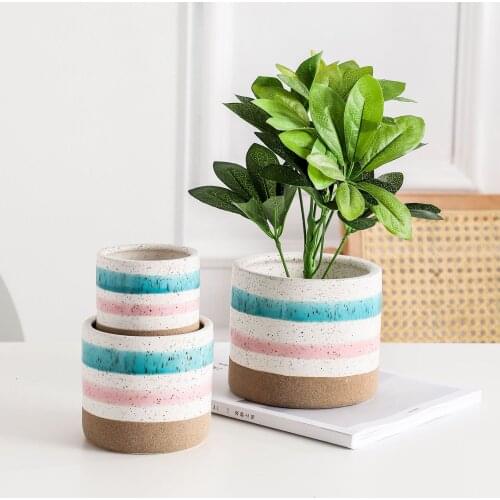 Nordic Industrial Style Colorful Ceramic Flowerpot Succulent Planter Green Plants Cylindrical Shape FlowerPot Office Decor Pot