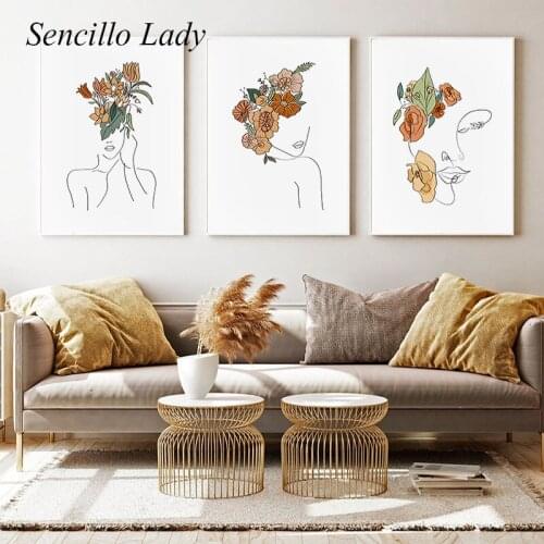Floral Line Drawing Woman Canvas Painting Contemporary Art Abstract Poster and Print Wall Picture Modern Living Room Decoration