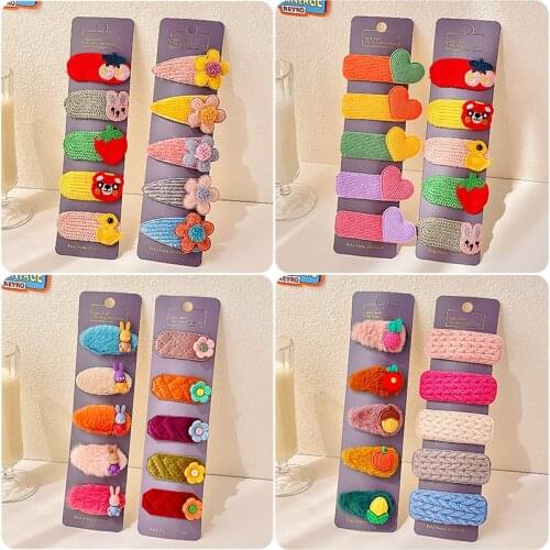 5 Pcs/Set Children Cute Colors Knitting Flower Fruit Ornament Hair Clips Baby Girl Lovely Faux Fur Hairpins Kid Hair Accessories