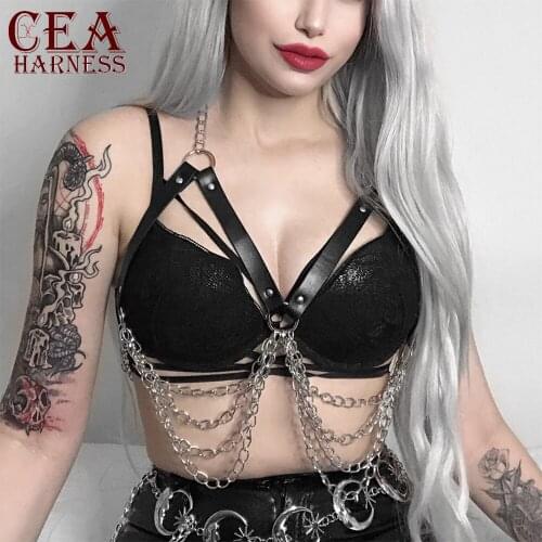CEA New Style Woman Gothic Leather Harness Ring Chain Belts Thigh Straps Garter Suspenders Sexy Wedding Punk Belt