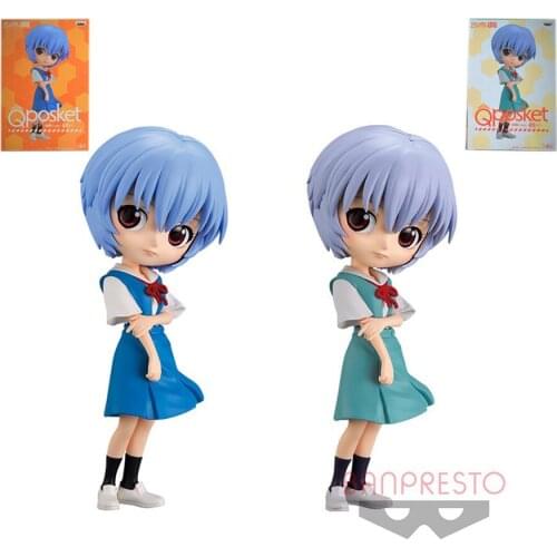 BANDAI Qposket EVA Japanese Anime Rebuild of Evangelion Mini Ayanami Rei Figurine Kawaii Doll Action Figure Kids Toys Collection