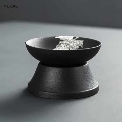 Chinese black crockery Ceramic Tea Strainer Handmade Cha Hai filter Coffee Punch Filter Traditional Tea set Accessories