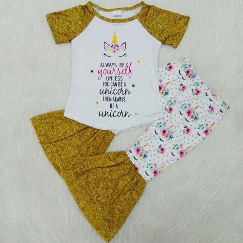 Girls Summer Clothes Sets Summer Outfits Kids Boutique Clothing Milk Silk Short Sleeve Bell Bottom Outfits Girls Sets
