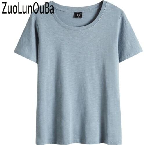 ZuoLunOuBa Summer Fashion Clothes Womens T shirt Solid Color Simple Sexy V neck Short sleeved Tees Tops