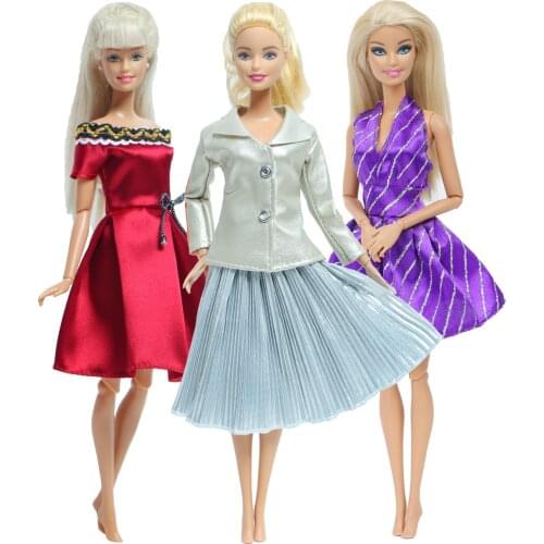 Fashion 3 Set Doll Clothes Grey Coat Pleated Skirt Red Lace Skirt Wedding Party Wear Dress for Barbie Doll Accessories Kids Toy