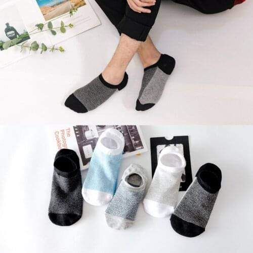 5 Pairs New Fashion Bamboo Non-Slip Silicone Invisible Boat Compression Male Ankle Men Cotton Socks Hot