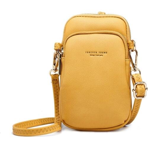 New PU Leather Cell Phone Bag Fashion Small Smartphone Women Handbag 6 Colors Messenger Crossbody Bag Pocket Zipper Card Purse