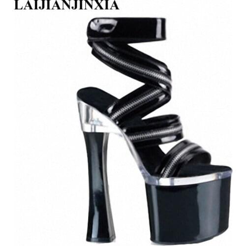 New 18cm Punk Zipper Shoes Women Gorgeous Metal Zip Sexy High Heel Shoes Club Dancer 7 Inch Platforms Dance Shoes