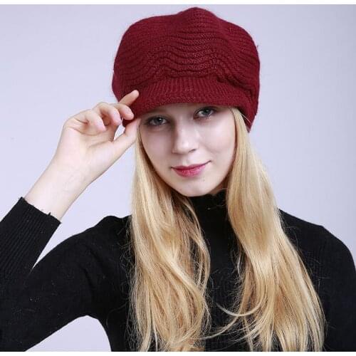 2019 winter new solid color plus velvet fashion warm ladies caps knitted soft rabbit wool hat