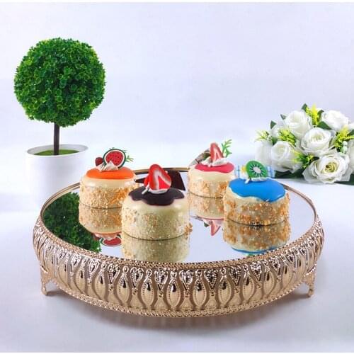 New arrive gold Electroplated gold mirror Wedding Dessert Holder Cosmetic Storage Kids Snacks Plate Candy Tray