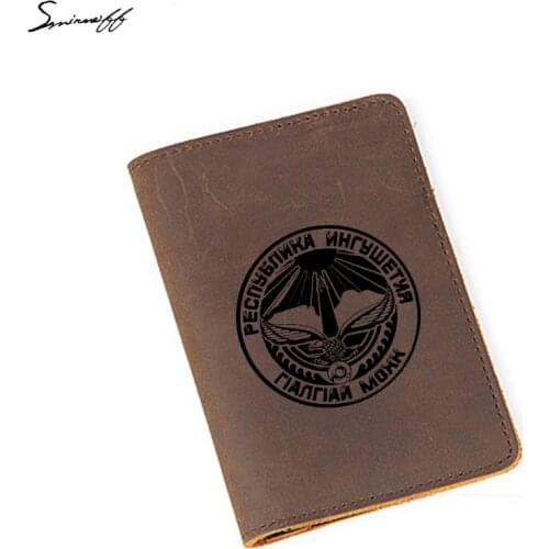 Ingushetia Passport Cover Women and Men Genuine Leather Travel Card Wallet Engraved Logo Card Holders