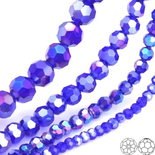 OlingArt 3/4/6/8mm Round Glass Beads Rondelle Austria 32 faceted crystal Royal blue color Loose bead DIY Jewelry Making