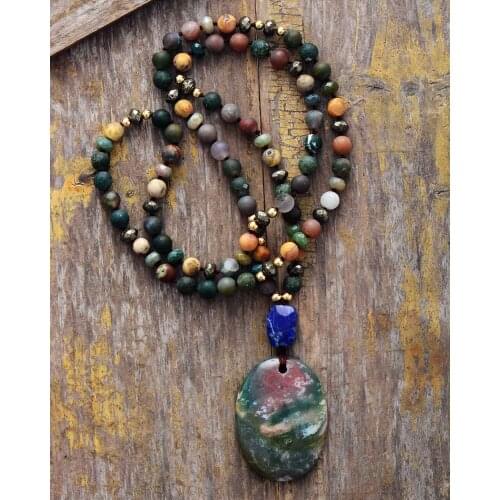 Luxury Natural Stones Onyx Gems Pendant Necklace Women Trendy Chic Ethnic Meditation Lariat Necklace Jewelry Bijoux Wholesale