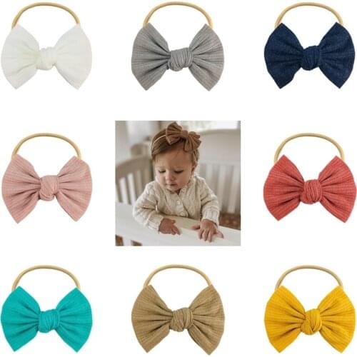 16pcs/lot 4inch Cotton Hair Bow with Thin Nylon Hairband Cute Girls Head Band Newborn Kids Toddler Hair Accessories Spring Summ