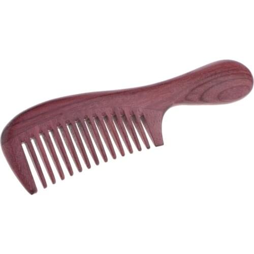 Durable Purpleheart Wood Hair Comb - No Static Detangling Wooden Comb with Round Handle- Handcrafted Wide Toothed