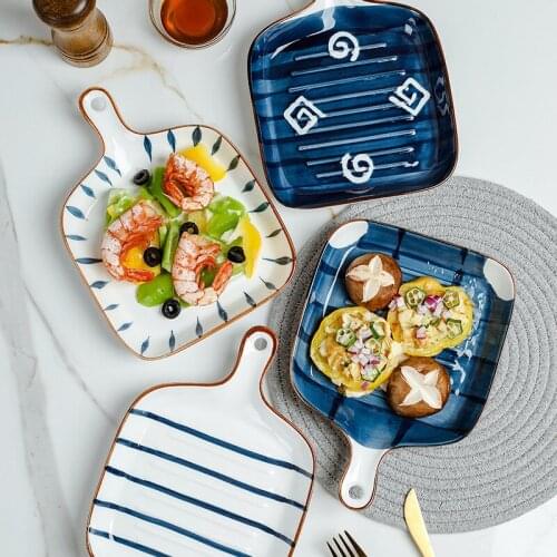 Baking Tray with Handle Plate Ceramic Creative Steak Dinner Plate Dish Plate Home Western Food Plate Online Celebrity Tableware