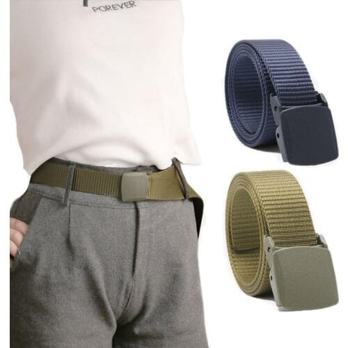 Men Women Tactical Nylon Canvas Belt Ladies Plastic Smooth buckle Waist Belt Solid Color Outdoor Sports Belt For Jeans Z10