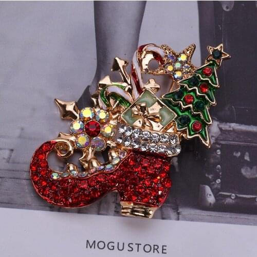 Luxury Rainbow Crystal Christmas Gift Garland Star Tree Boots Brooches Rhinestone Alloy Pin Christmas Day Decoration Brooches
