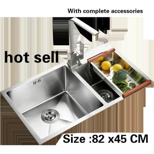 Free shipping Manual double groove food grade 304 stainless steel durable ordinary 3mm thick kitchen sink hot sell 82x45 CM
