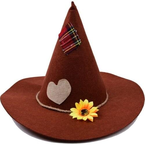 Sunflower Halloween Gift Party Men Wizard Hat Unisex Hemp Rope Personality Wide Brim Peaked Cap Women Halloween Hat