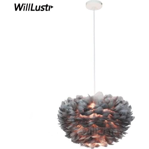 Modern Feather Chandelier Pendant Lamp White Pink Gray Color Hotel Bedroom Restaurant Nordic Art Handmade Suspension Lighting