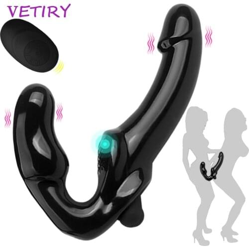 Remote Control Strapless Strap-on Dildo Vibrator Strapon for Lesiban 10 Speed Double-heads Vibrator for Women Sex Toys For Adult