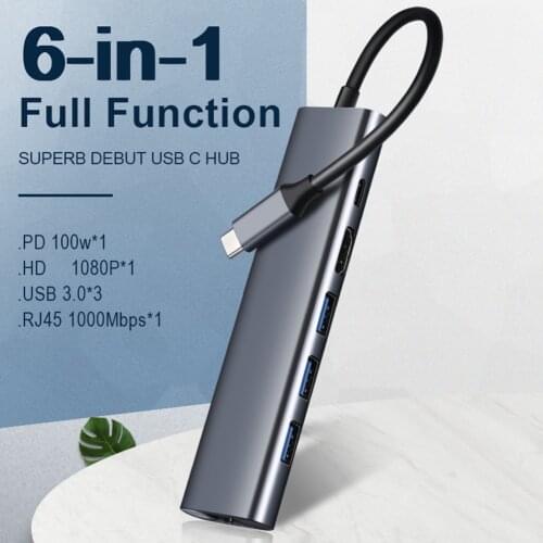 USB Hub USB Type C Card Reading Multi-Port Adapter USB 3.0 Ports 4K HDMI-Compatible RJ45 Gigabit Network USB C PD for MacBook