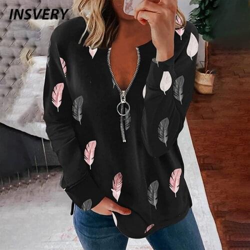 Autumn Long Sleeve T-Shirts Women Long Sleeve Tops V Neck Shirts For Women Elegant Print Tee Spring Graphic T-shirts Ladies 2021