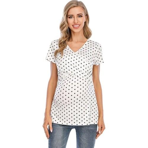 Womens Casual T-shirt V-neck Short-Sleeved Maternity Dress Printed Short-Sleeved Maternity Care Top Maternity Loose T-shirt