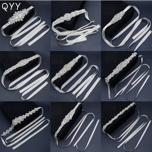 QYY Rhinestone Bridal Belts for Women Wedding Dress Belt Accessories Party Pearl Crystal Prom Strass Bride Sash Bridesmaid Gift