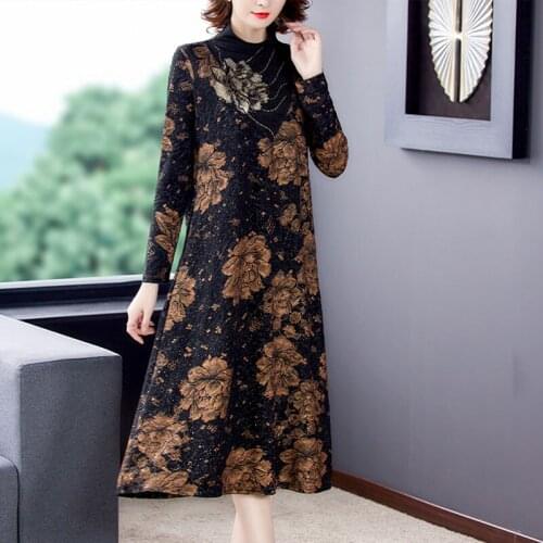 Winter Casual Plush Padded Warm Sequins Dress 2021 Autumn Vintage Floral 5XL Plus Size Midi Dress Elegant Women Bodycon Vestidos