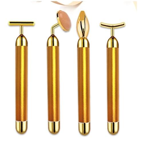 Gold Energy Bar Portable Face Roller Vibration Facial Massager Face Lifting Shaping Slim Tool Electric Rose Quartz Jade Roller