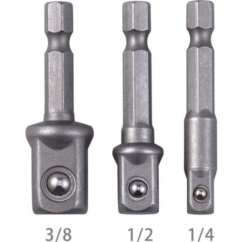 3pcs/Set Chrome Vanadium Steel Socket Adapter Hex Shank To 1/4" 3/8" 1/2" Square Extension Drill Bits Bar Hex Bit Set Tools