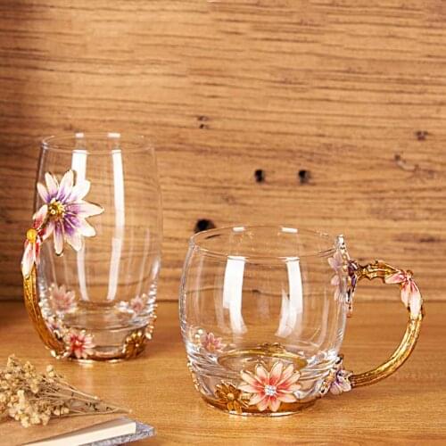 330ml/350ml Daisy Enamel Coffee Mug Lead-free Home Milk Juice Flower Tea Cup Office Coffee Glass Cup Creative Drinking Glasses