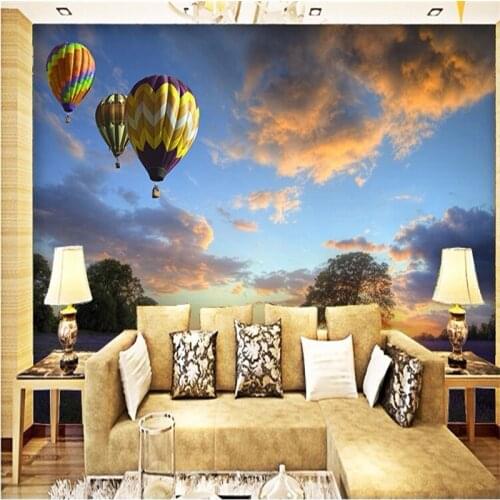 Beibehang 3d photo wallpaper Modern natural purple lavender on the original hot-air balloon flight hotel hall mural wall paper