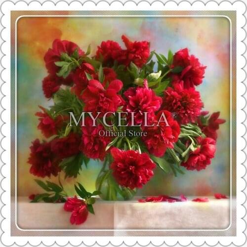 5D DIY Diamond Painting Cross Stitch Red Flowers Diamond Embroidery Full Round Drill Rhinestone Cross Stitch Crafts Needlework