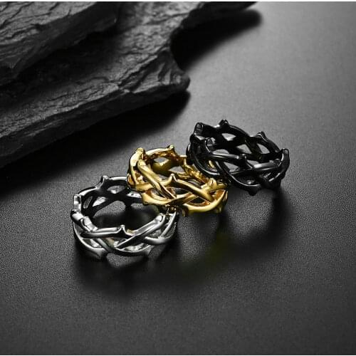 9MM Men Ring Thorn Vine Stainless Steel Rings Fashion Finger Gift for Male Him Anniversary Birthday Jewelry