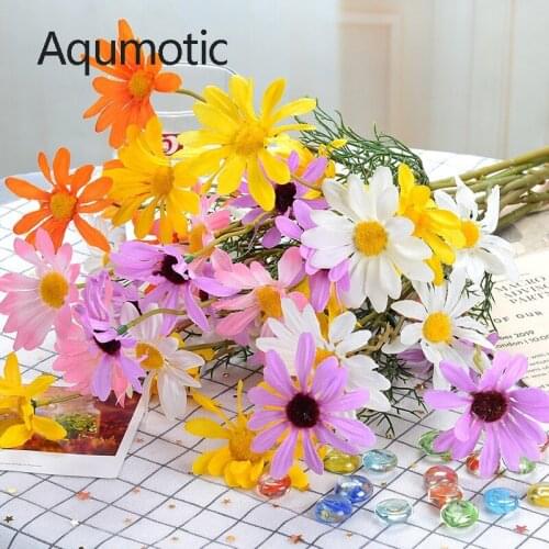 Aqumotic 5pcs 5-heads Daisy about 50cm Chamomile Fashion Home High Artificial Fake Flowers for Store Home Decor Bouquet