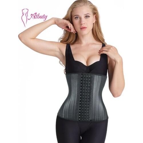 Atbuty 25 Steel boned Black Waist Trainer For Women Weight Slimming Latex Underbust Corset Cincher Hourglass Body Shaper
