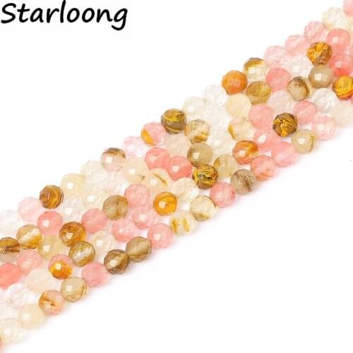 Wholesale Natural Stone beads Faceted Watermelon Quartz Loose Beads 15" Pick Size 4 6 8 10 12mm DIY jewelry making for bracelet